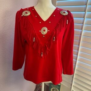 Vintage Red Fringe Embellished Women's Top